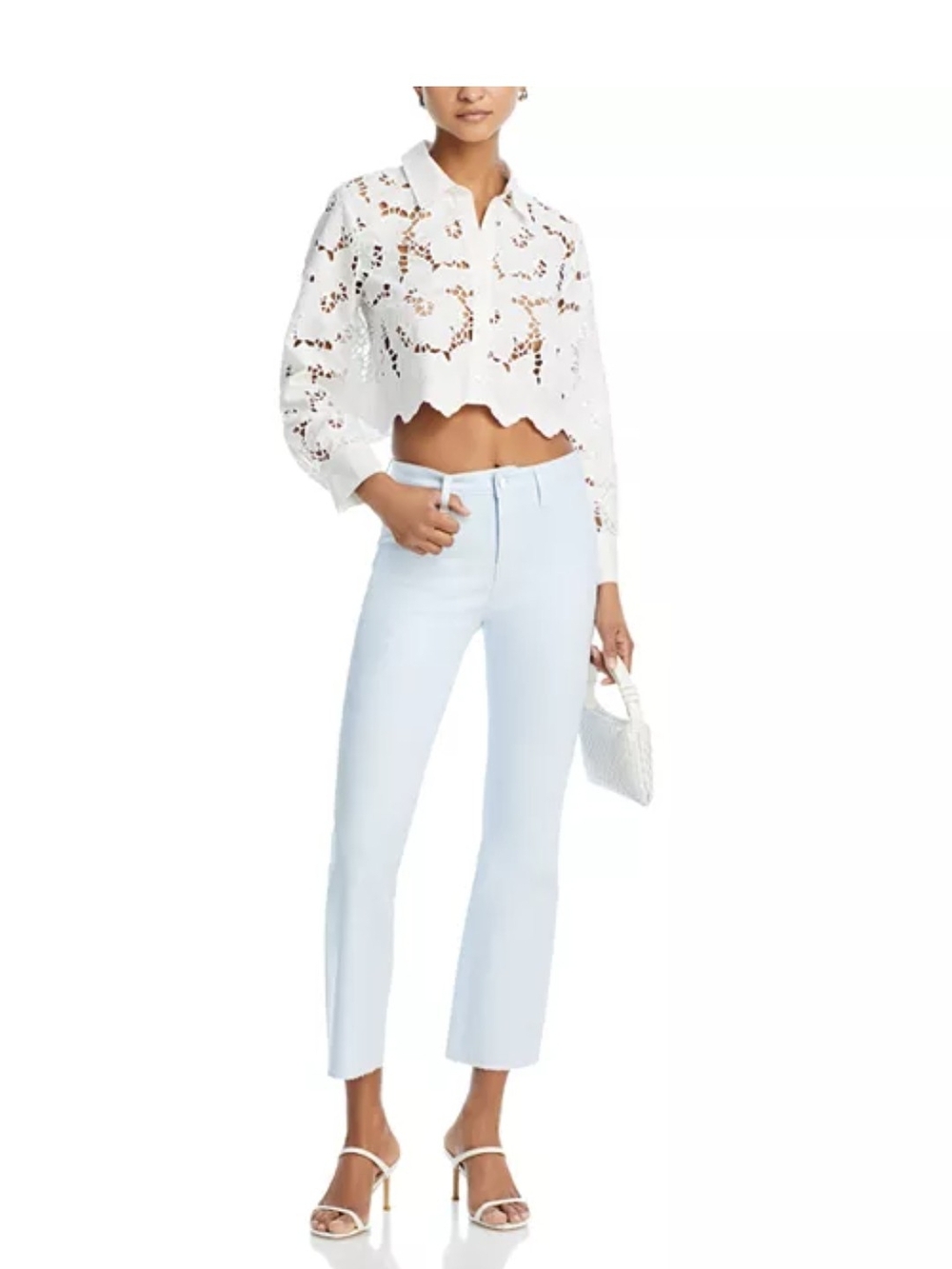 NWT L'AGENCE Seychelles White Lace Cropped Button-Up Top